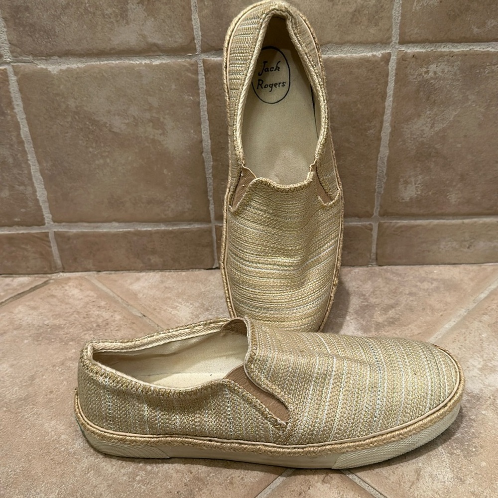 Jack Rogers Tucker Gold & Tan Metallic Espadrille Slip On Sneaker
